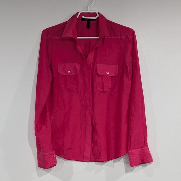 BCBG Max Azria Lightweight Long Sleeve Button Down Shirt Fuchsia Pink Size Small - Picture 1 of 5